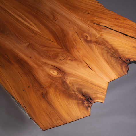 Madrone Table: bookmatched top detail.